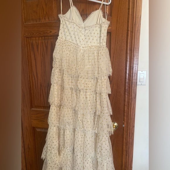 Off white maxi dress with gold polka dots - Picture 2 of 10